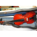 Violin, full six size in good condition labelled Jerome Thibouville Lamy with bow in hard case