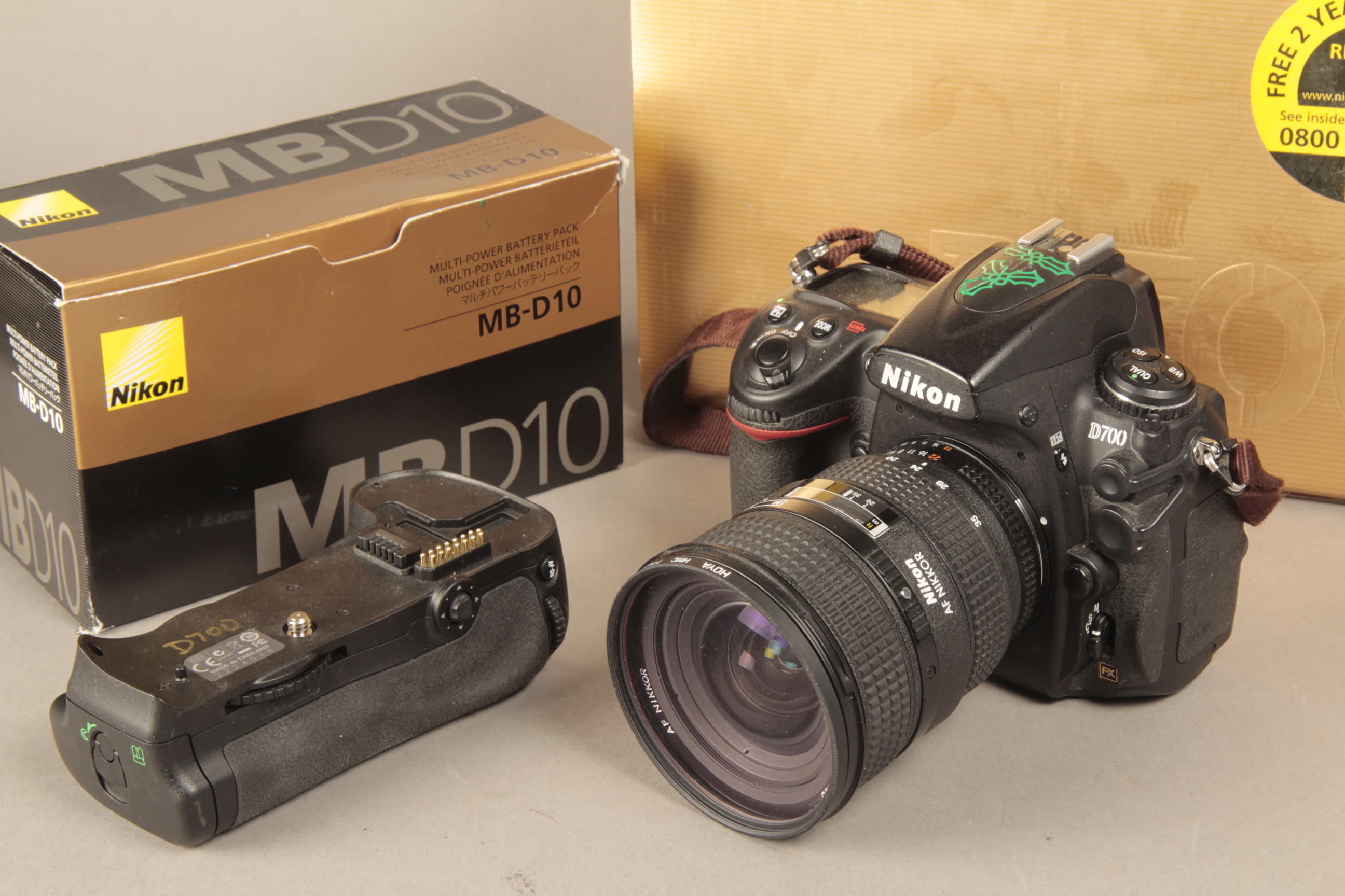 A Nikon D700 Camera, with an F2.8 20-35 AF Nikkor-D and MB10 battery grip