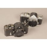 Early Nikon F Camera Bodies, chrome and black versions both 64 numbered with early production