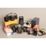 Minolta and Olympus Cameras, a Minolta X300, an Olympus OM10 together with various lenses and a