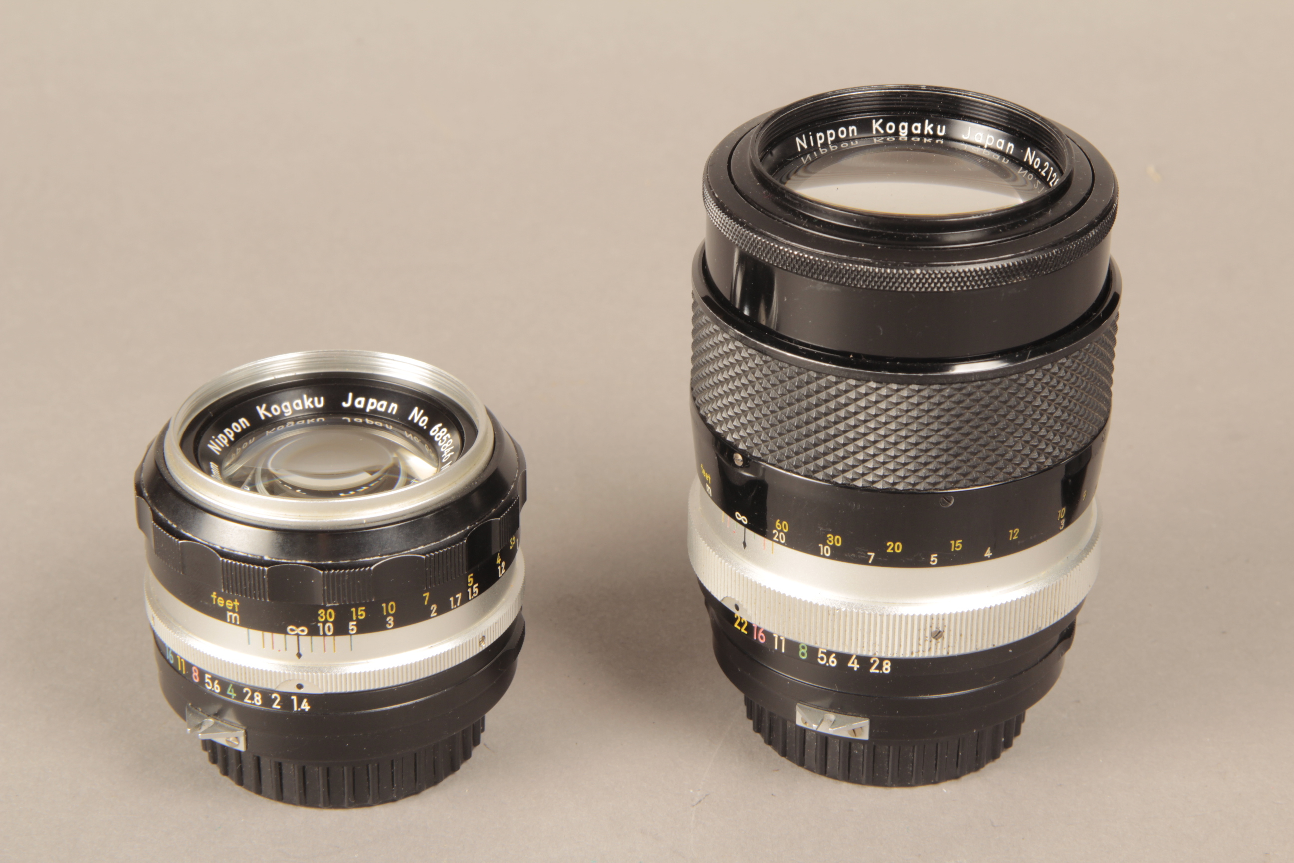 Nikkor Lenses, a 50mm F1.4 Nikkor-S, 1966 version with a 135mm F2.8 Nikkon-Q first version, both