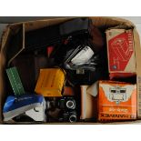 Cameras and accessories, including lenses, box cameras, Pentax miniature bodies, Voigtlander etc