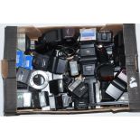 A large collection of flash units, to include Minolta, Olympus and other examples