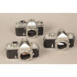 Nikkormat Camera Bodies, a pair of Ftn bodies with an EL, all chrome finish (3)
