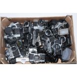 A collection of mainly camera bodies, to include Nikon, Pentax ME Super, Olympus OM2, some compact
