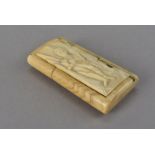 A 19th century marine ivory snuff box, with relief carved figure of Napoleon Bonaparte 8 cm x 4 cm x