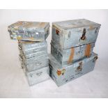 A collection of galvanised and alloy flight cases, in various sizes and conditions 48 cm x 85 cm x