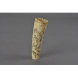 An eastern ivory hunting flask, with incise carved hunting scene with dogs amongst forest with