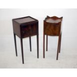 Two early 19th century tray top pot cupboards, one walnut example with bow fronted door, 30.5 cm x