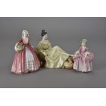 Three Royal Doulton figure groups, Bo-Peep HN 1811, Janet HN 1537, At Ease HN 2473, and a Lyle guide