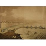 A Regency period coloured engraving of the 'Suspension Chain Pier Brighton', with later brass plaque