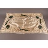 A finely embroidered silk panel, possibly Indian c 1900, and a cushion cover, the cream ground