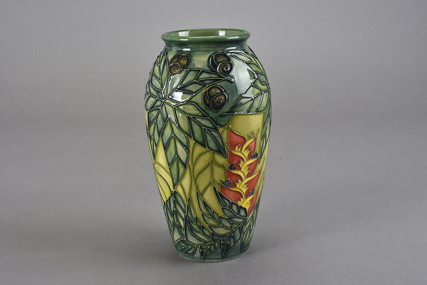 A Moorcroft Pottery vase, in the small 46/10 shape and decorated in the c. 1990 Rainforest pattern