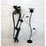 A 20th Century garden water pump, with bronze column and steel spout and iron handle, 120 cm