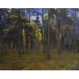 Herman Osterlund (Swedish 1873-1964), oil on canvas of a pine forest in the half light, signed and