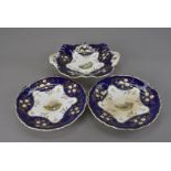 A 19th century Staffordshire part dessert service, the hand painted reserves with mountainous