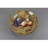 A Royal Worcester fruit painted bowl, with grapes, peach, apples and raspberries, the outside with