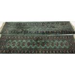 Two green Turkoman style runners, 200 cm x 60 cm and 185 cm x 60 cm (2)