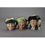 A collection of Royal Doulton character jugs, including George Washington, Athos, The Mad Hatter,