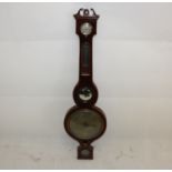 A 19th Century mahogany and satin strung banjo barometer, with circular brass dial thermometer,
