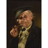 Fritz Wagner (German 1896-1939), oil on panel portrait of an old captain smoking a cheroot in a