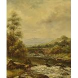 K. Lytton (20th century), oil on canvas figural landscape of a Lakeland bridge, the figures in