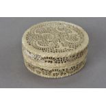 A late 18th century Kholmogory carved bone box, probably of whalebone and of cylindrical form, the