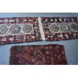 Two Kilim prayer rugs, stitched together to make one runner, 220 cm x 72 cm and a tuckerman wool