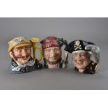 A collection of Royal Doulton character jugs, including Long John Silver, Anne Boleyn, Veteran