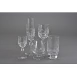 A suite of lapidary cut drinking glasses, decorated with engraved naturalistic scenes featuring game