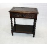 An 20th century oak side table, fitted with single frieze drawer, 68.5 cm wide X 43 cm deep X 73