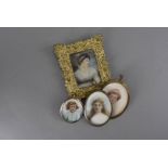 English early 20th century miniature on ivory, of a three quarter length portrait of a young girl in