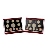 Seven Royal Mail proof coin sets, from the 1990s onwards, together with a Royal Mint five pound desk