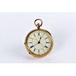 A Victorian 18ct gold chronograph open faced pocket watch, enamel dial with Roman numerals, possibly
