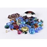 Two vintage brooches and a collection of loose gem and hard stones, including a Scottish circular