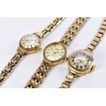 Three 9ct gold ladies wristwatches, of similar designs, two by Rotary and one by Gradus, 36g (3)