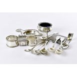 A collection of silver and silver plated items, including an Art Deco period silver compact, a