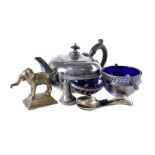 A set of six George III silver teaspoons, together with a silver teapot, flatware and more (parcel)