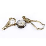An Edwardian 15ct gold cased ladies wristwatch, damaged, on later strap, together with a 9ct gold