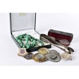 A collection of jewellery and other items, including a pair of George IV period silver sugar