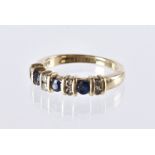 A modern 9ct gold sapphire and diamond ring, half hoop eternity style, hallmarked, 3.4g and size N