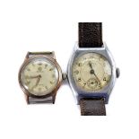 A 1940s Moeris mid sized or boys wristwatch, gold plated front on stainless steel, appears to run,