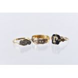 A Victorian 22ct gold ring, set with four clear stones and one setting vacant, 2.9g, together with