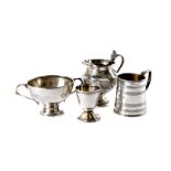 A George III silver Christening tankard, together with a George V silver twin handled trophy cup,