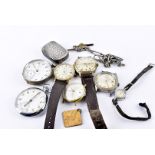 Seven various watches, including a Victorian silver open faced pocket, AF, together with a silver