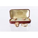 A modern 22ct gold wedding band, 4.4g, together with a 9ct gold and cameo ring and earrings,
