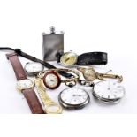A group of eight antique and vintage watches, including a pretty French silver and enamelled lady'