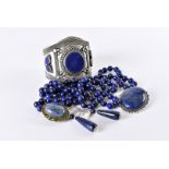 An associated modern suite of lapis lazuli jewellery, including a cuff bracelet, a brooch, a