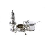 Four items of Georgian silver, including a sifter by George Gray dated 1784, a mustard pot and