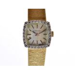 A 1970s 18ct gold Longines lady's cocktail dress watch, the square case having brilliant cut diamond